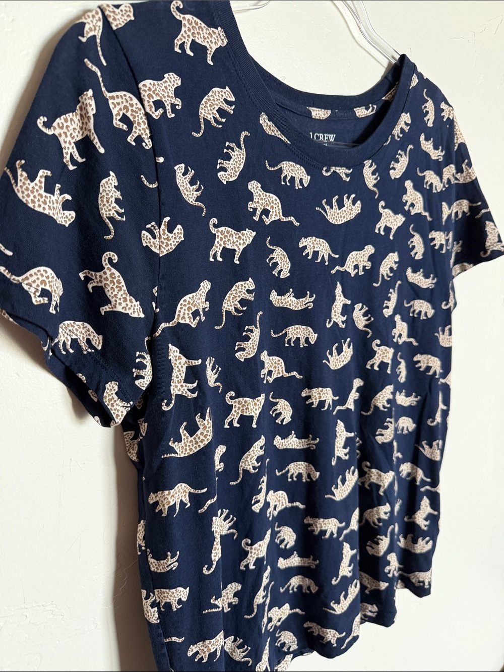 J. Crew 100% Cotton Navy Tee with Cream Leopard Motif Knit Top - Picture 5 of 9